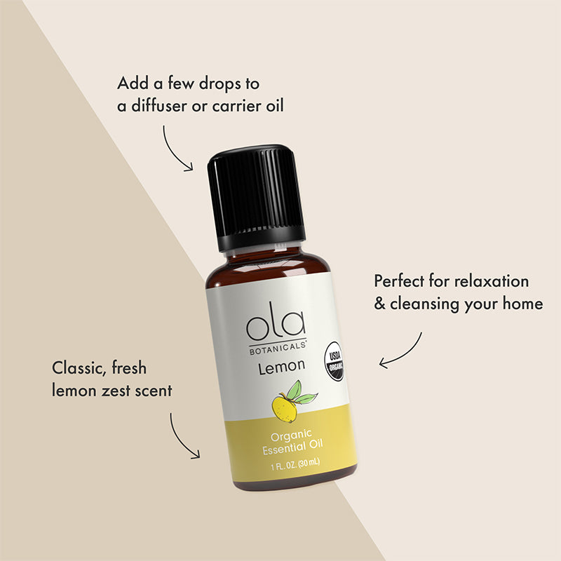 Ola Botanicals Organic Lemon Essential Oil - Brighten Your Day with Ola Botanicals® Organic Lemon Essential Oil: Pure Zest for a Fresh, Uplifting Atmosphere!